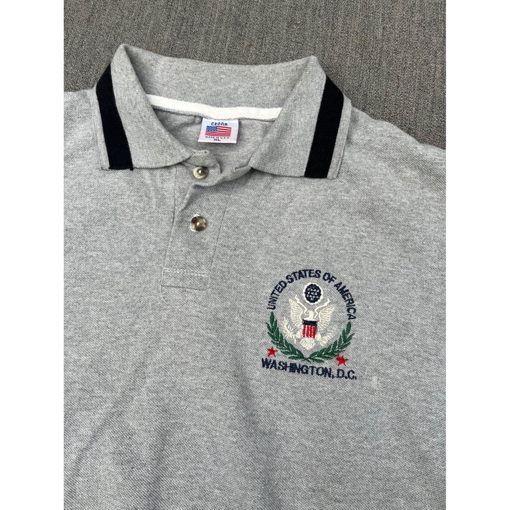 Vintage Cedar Polo Shirt USA Made Grey Washington DC Crest Preppy Mens XL
